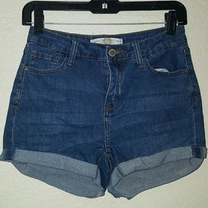 High waisted blue denim shorts